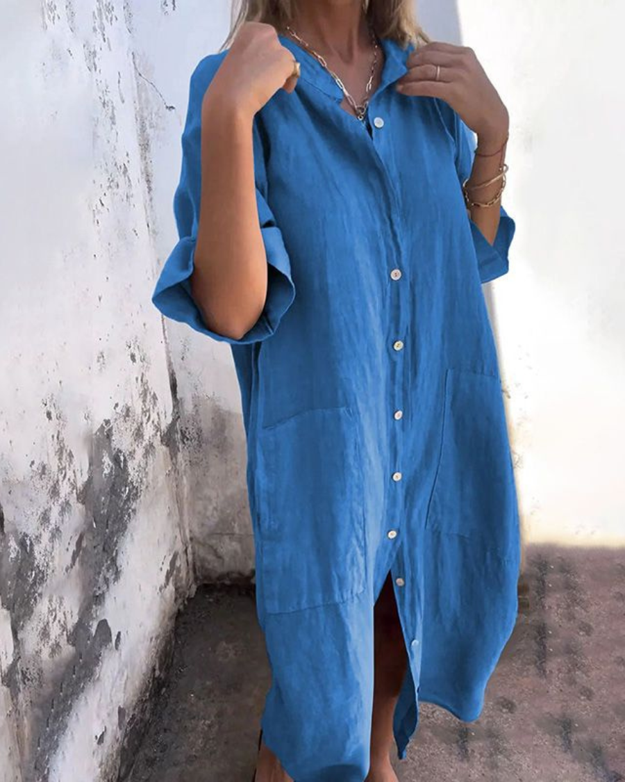 Amelia | Vestido Midi Camisero Mujer con Bolsillos