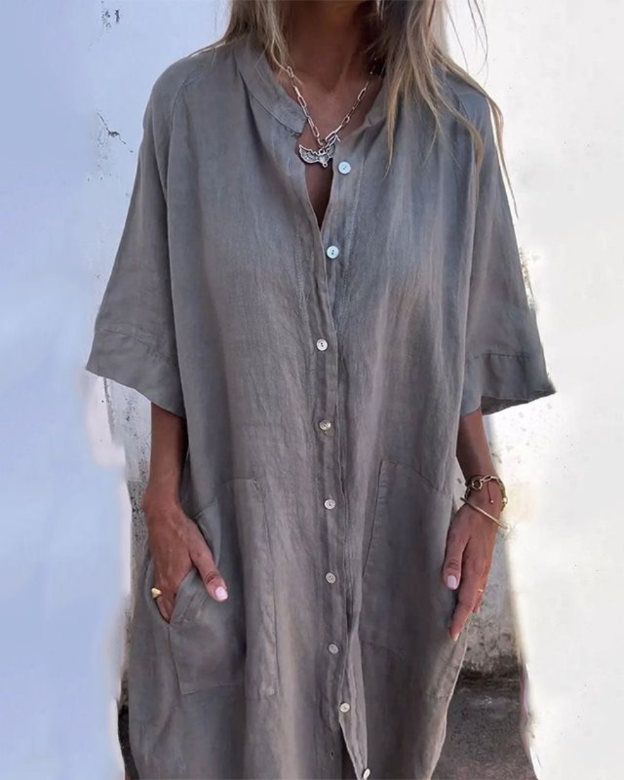 Amelia | Vestido Midi Camisero Mujer con Bolsillos