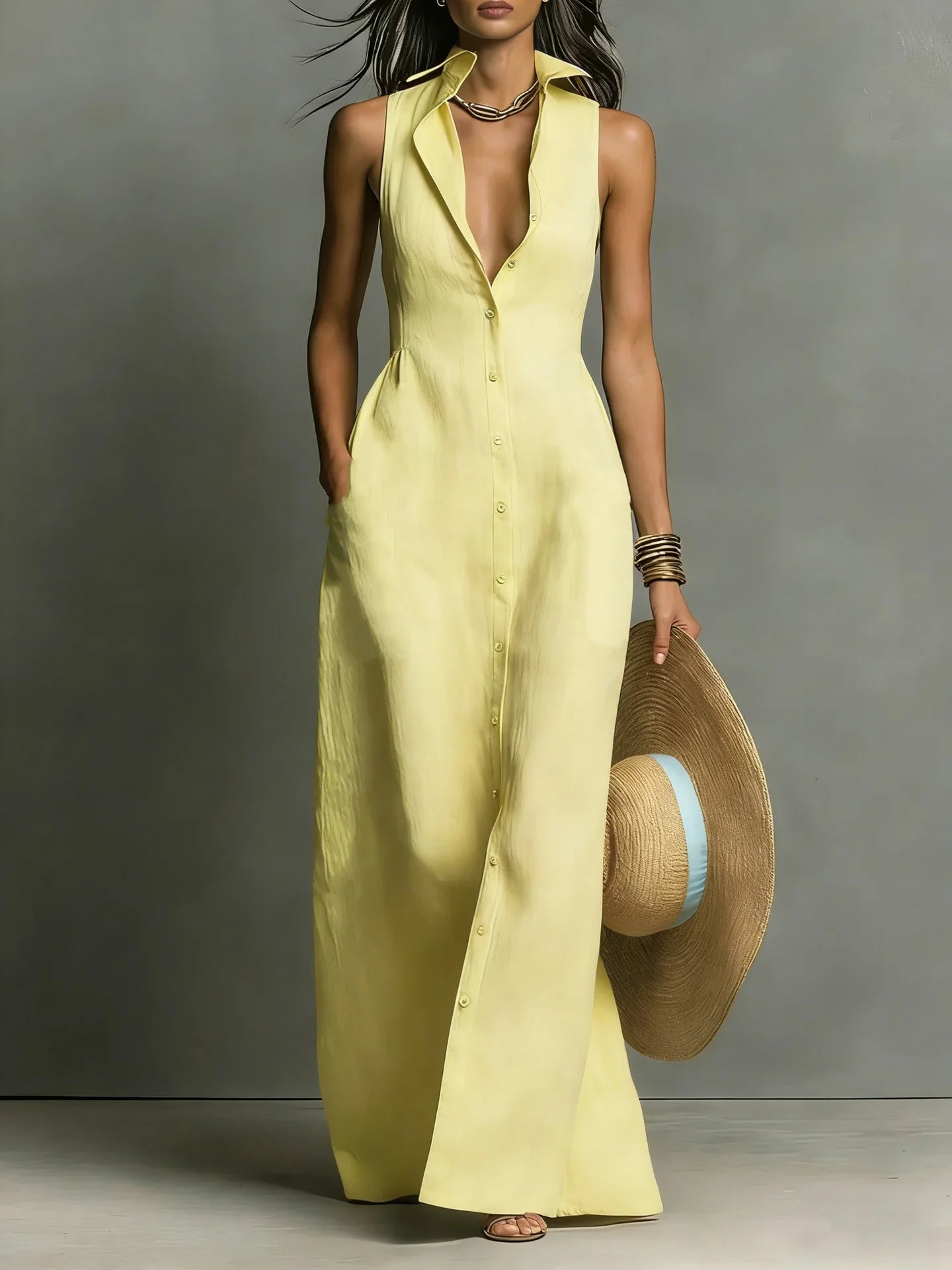 Andrea | Vestido Maxi Mujer Botones Sin Mangas