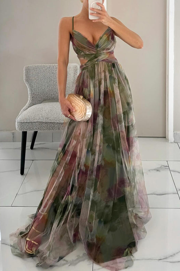 Andrea | Vestido Maxi Tul Estampado Invitada Boda