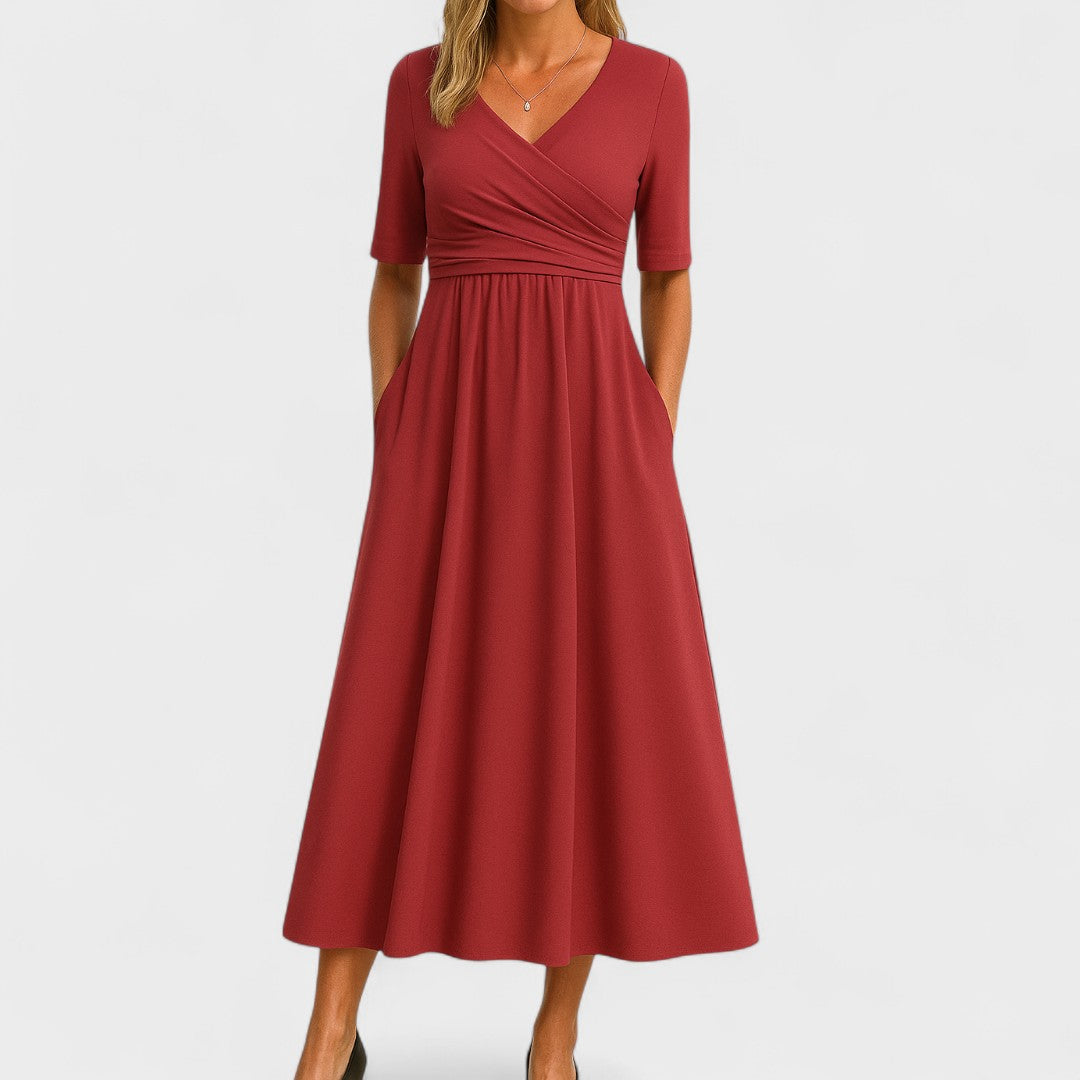 Andrea | Vestido Midi Mujer Cruzado con Fruncido