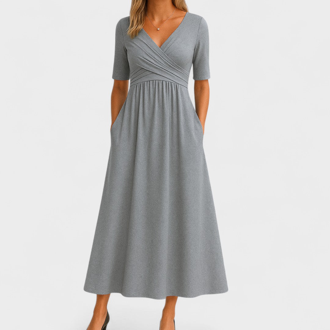 Andrea | Vestido Midi Mujer Cruzado con Fruncido