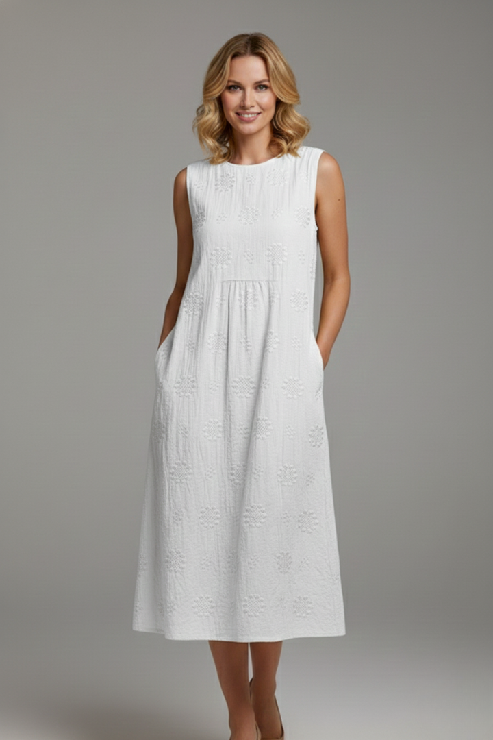Camila | Vestido Midi Mujer Bordado Sin Mangas