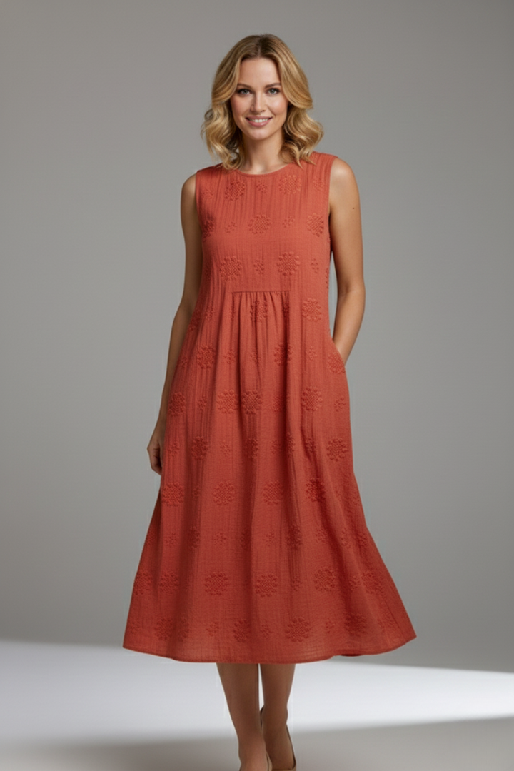 Camila | Vestido Midi Mujer Bordado Sin Mangas