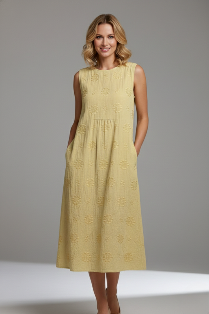 Camila | Vestido Midi Mujer Bordado Sin Mangas