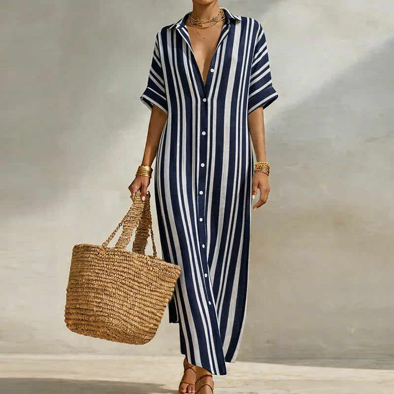 Carmen | Vestido Midi Maxi Mujer Rayas Camisero