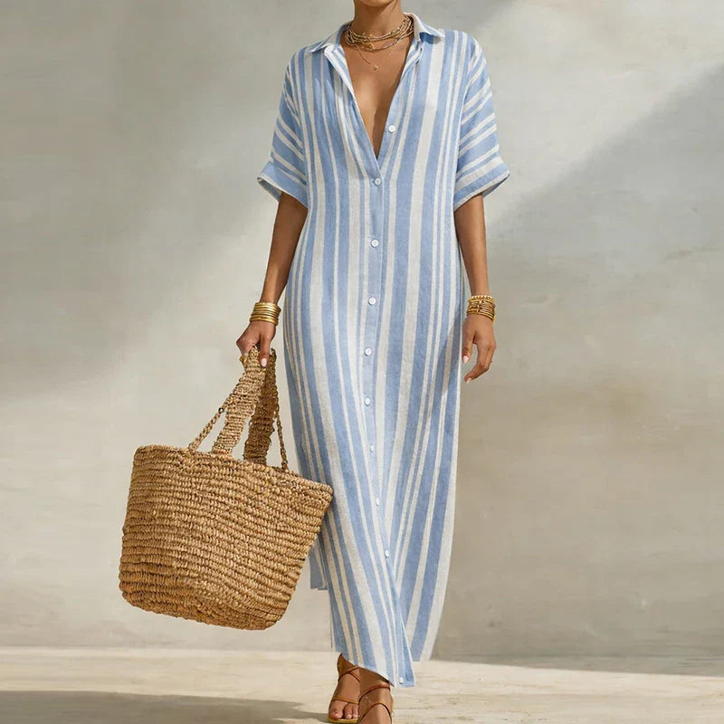Carmen | Vestido Midi Maxi Mujer Rayas Camisero