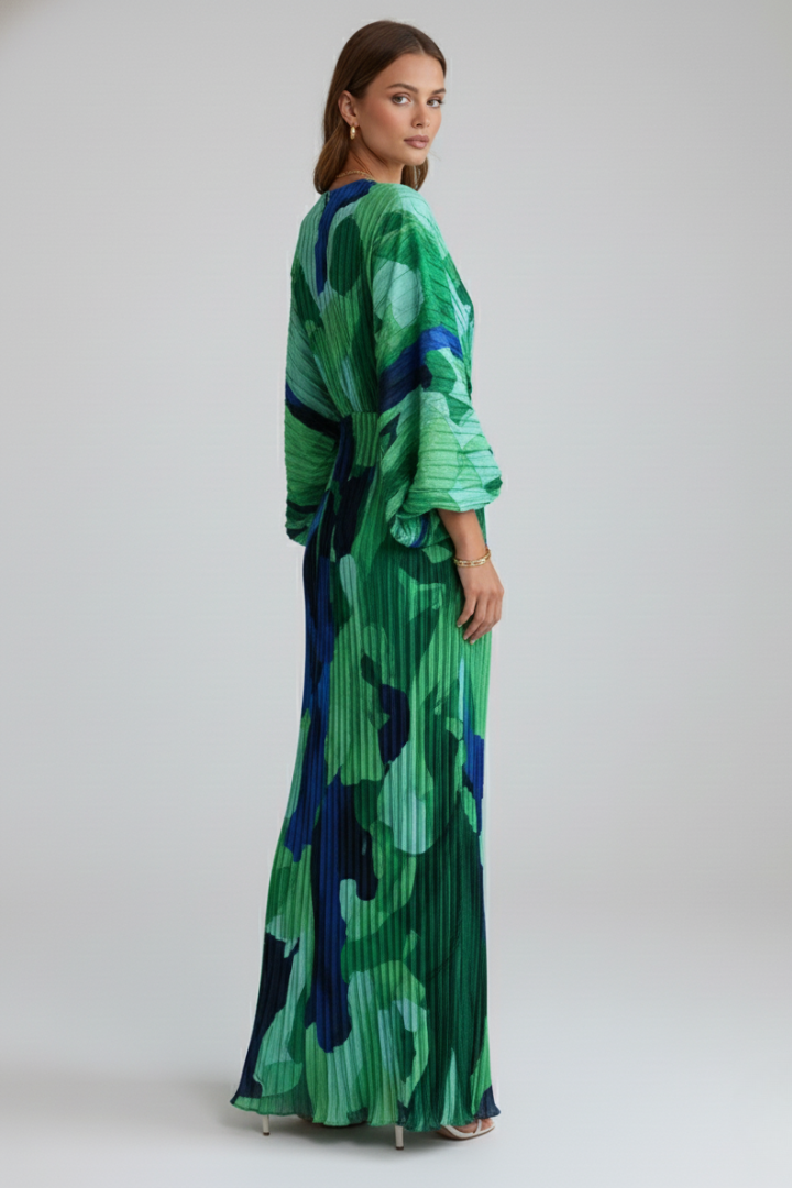 Claudia | Vestido Maxi Plisado Mujer Estampado Floral