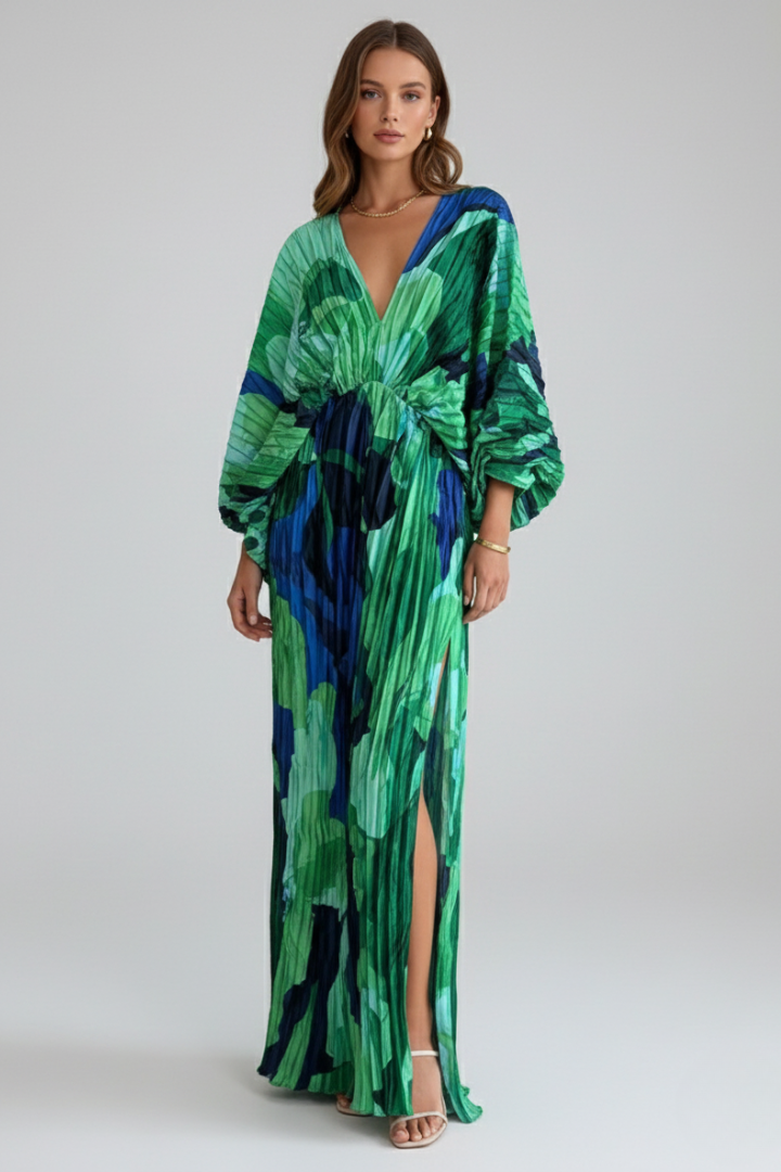 Claudia | Vestido Maxi Plisado Mujer Estampado Floral