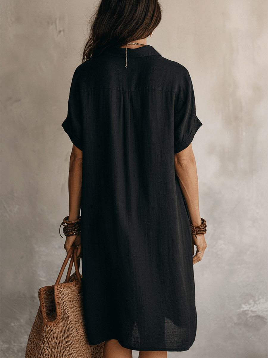 Daniela | Vestido Midi Mujer Negro Botones
