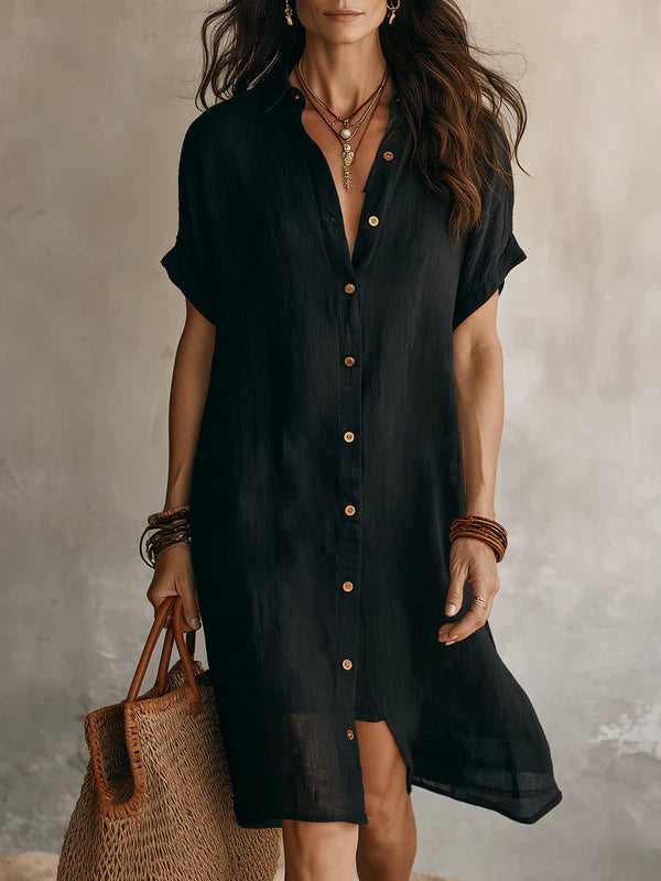Daniela | Vestido Midi Mujer Negro Botones