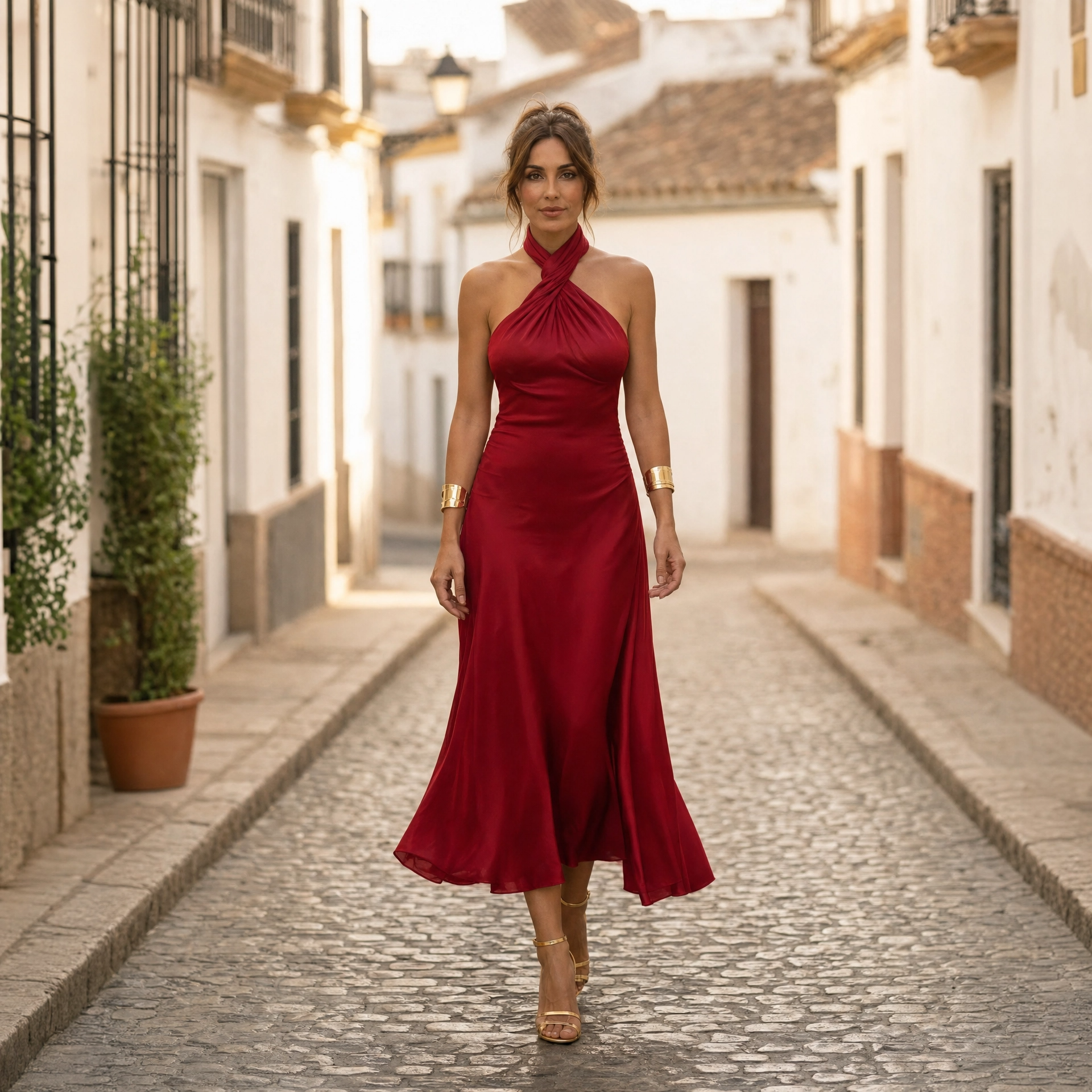 Elena | Vestido Midi Mujer Satinado Halter Invitada