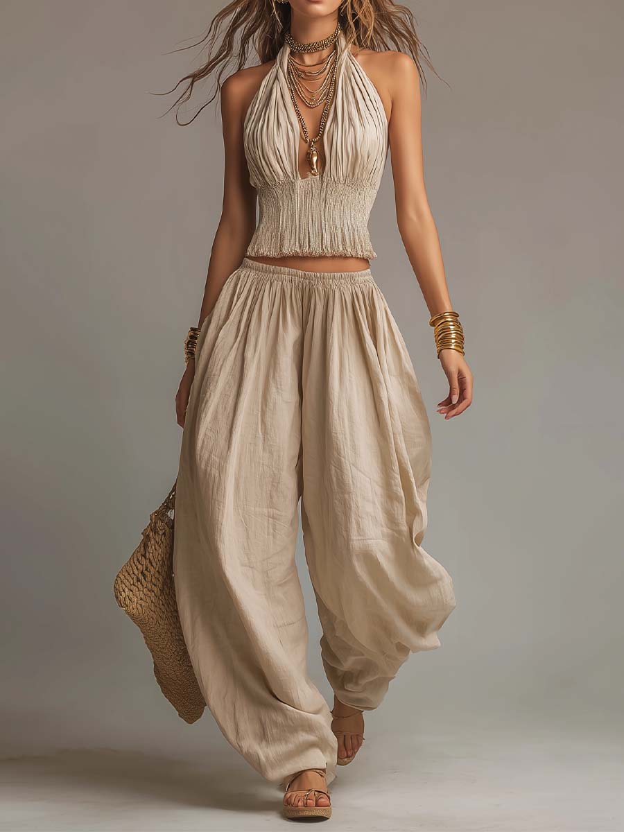 Fernanda | Conjunto Pantalón Harem y Top Halter Mujer