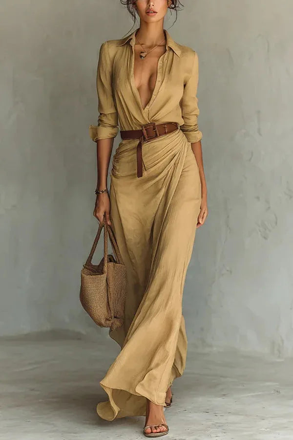Isabella | Vestido Camisero Maxi Mujer con Cinturón