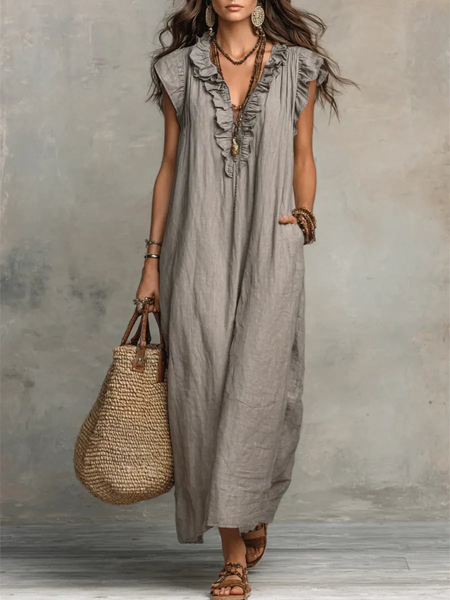 Leila | Vestido Midi Maxi Mujer Volantes Lino
