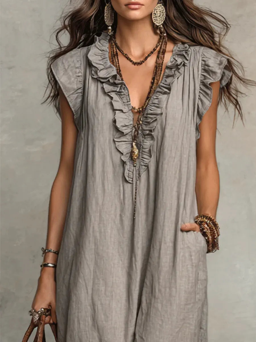 Leila | Vestido Midi Maxi Mujer Volantes Lino