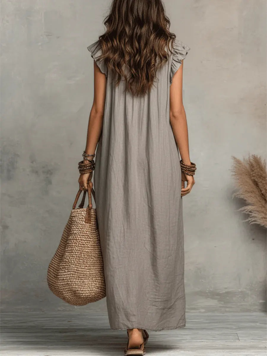 Leila | Vestido Midi Maxi Mujer Volantes Lino