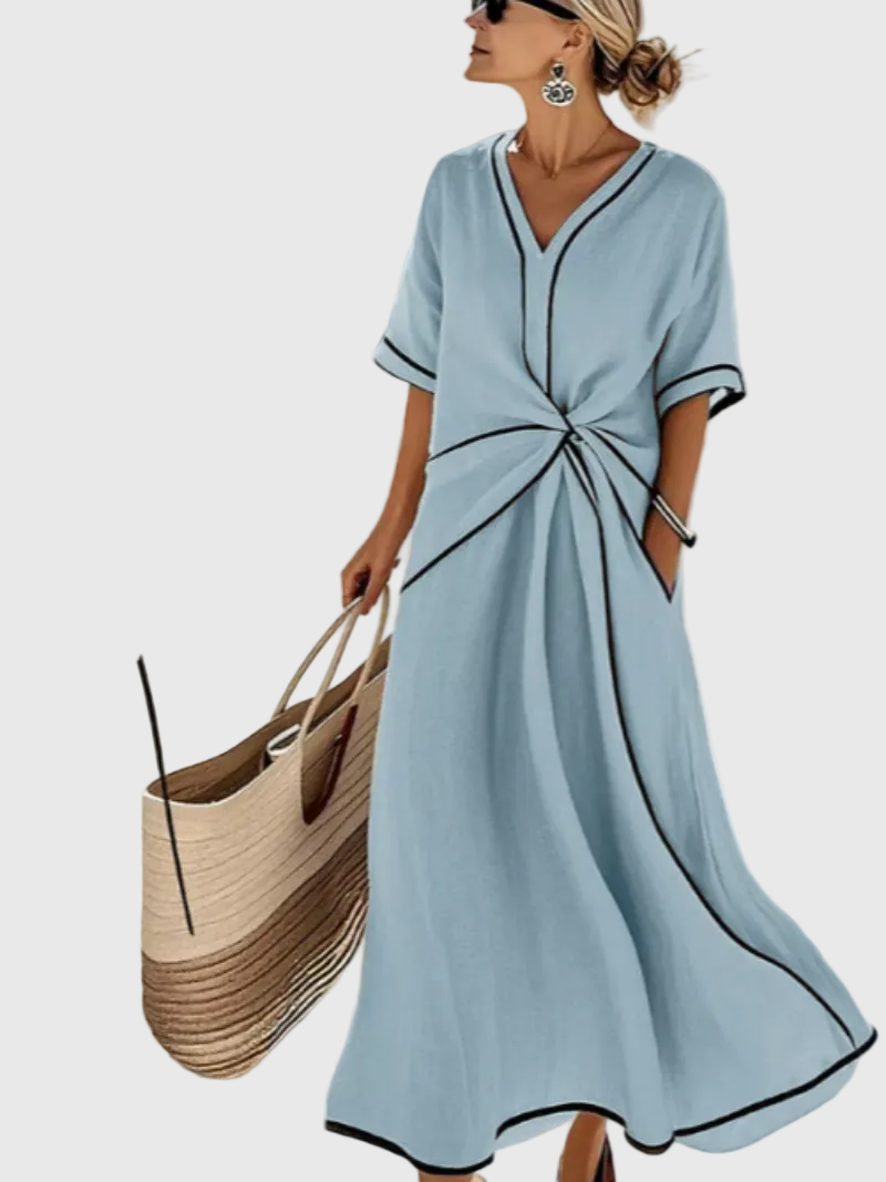 Leila | Vestido Midi Mujer Manga Corta Lino