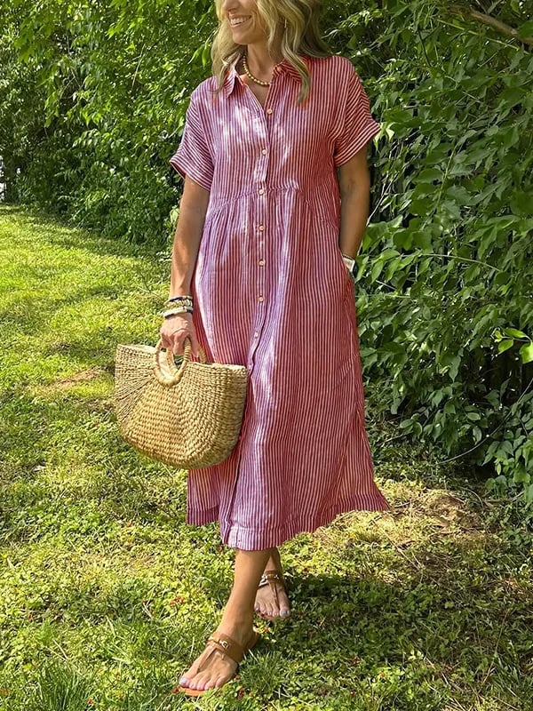 María | Vestido Midi Mujer Camisero Rayas