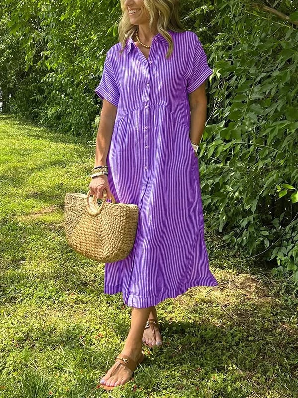 María | Vestido Midi Mujer Camisero Rayas