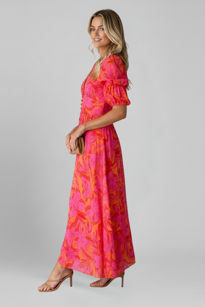 Marta | Vestido Midi Floral Mujer Manga Corta