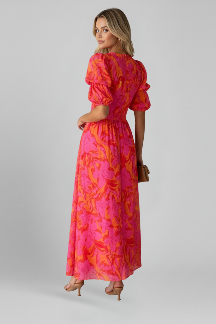 Marta | Vestido Midi Floral Mujer Manga Corta