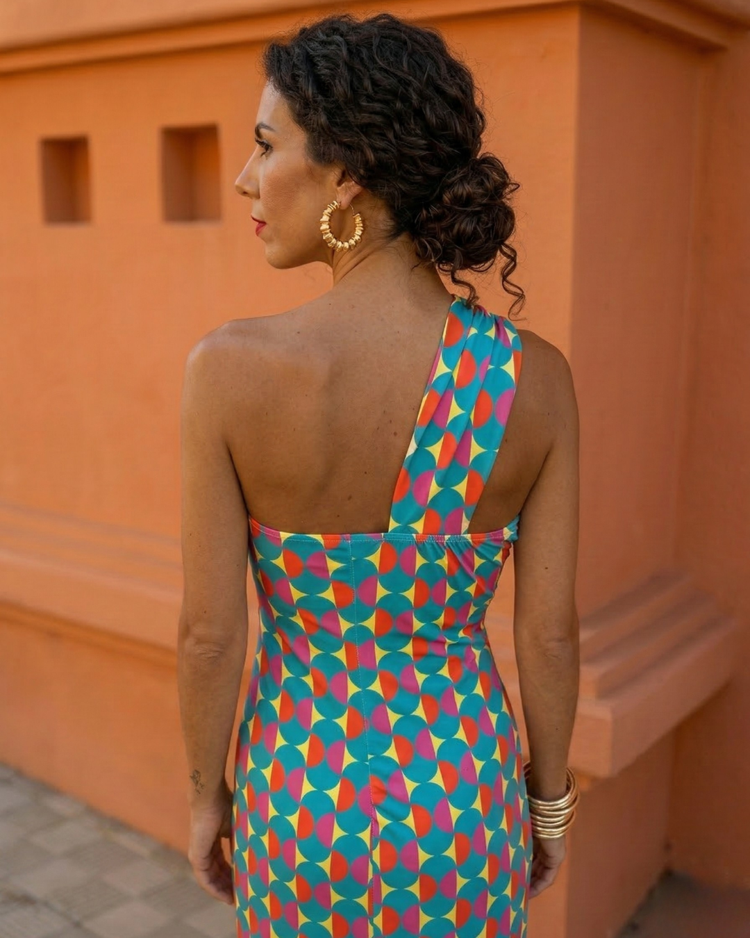 Marta | Vestido Midi Invitada Un Hombro Estampado