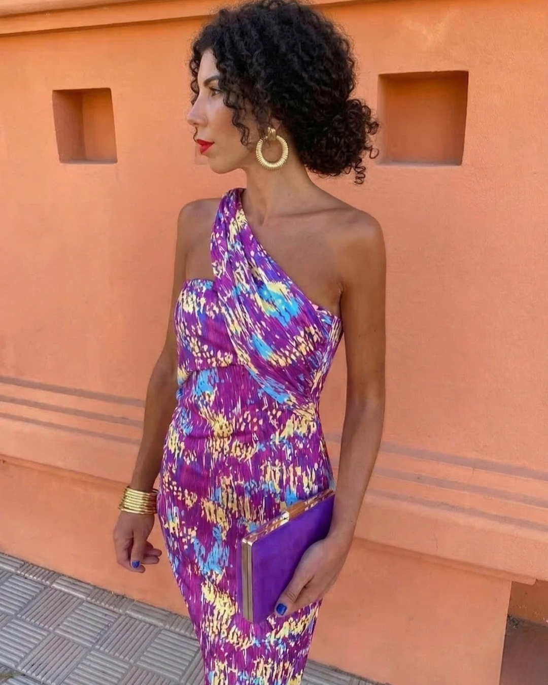 Marta | Vestido Midi Invitada Un Hombro Estampado