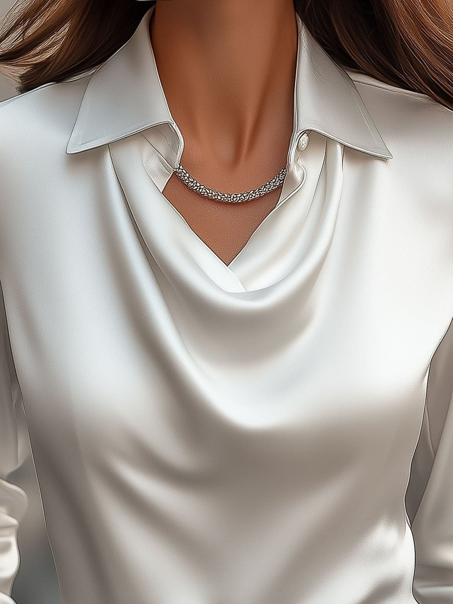 Natalia | Blusa Mujer Satén Cuello Cowl Manga Larga