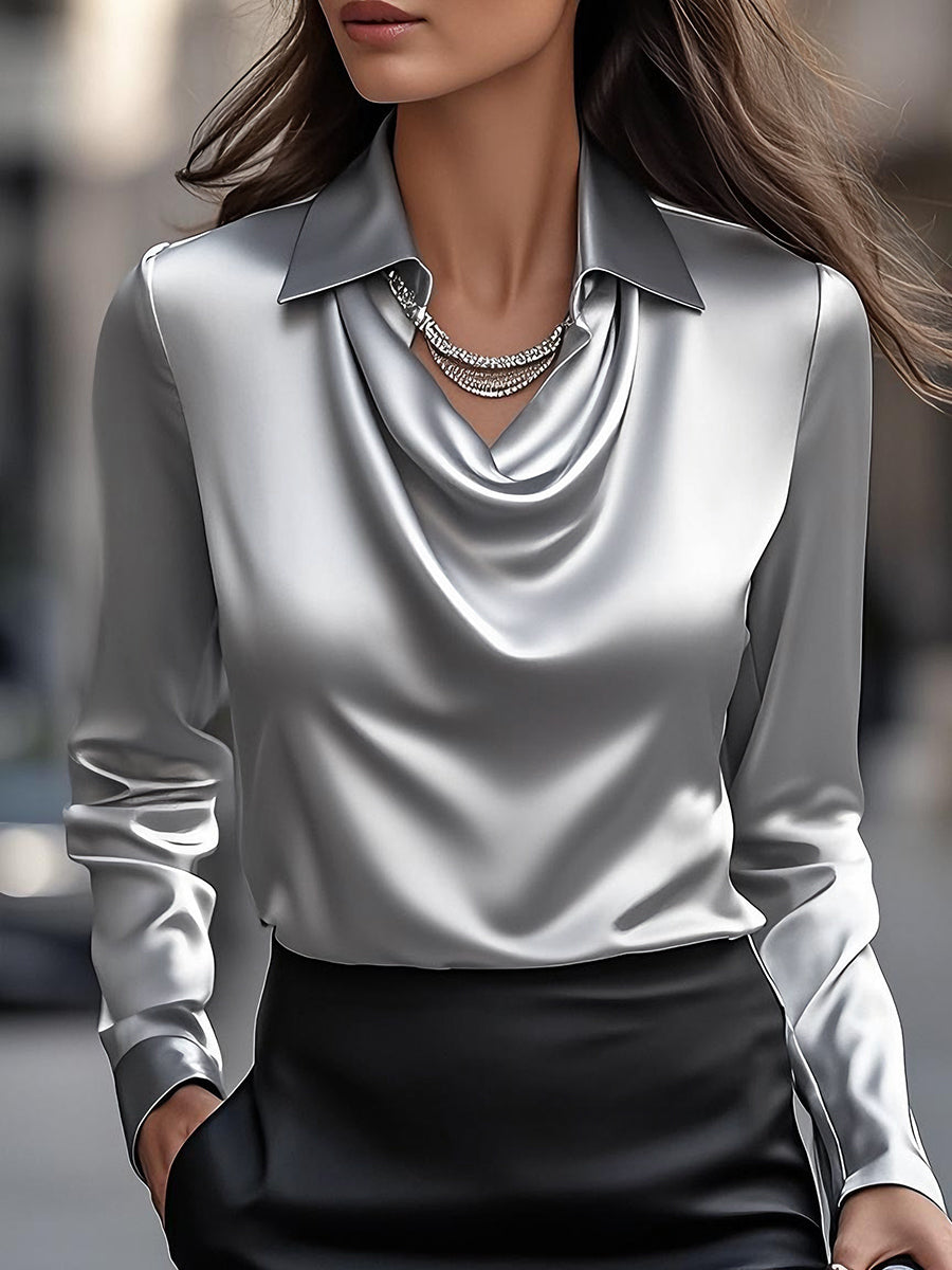 Natalia | Blusa Mujer Satén Cuello Cowl Manga Larga
