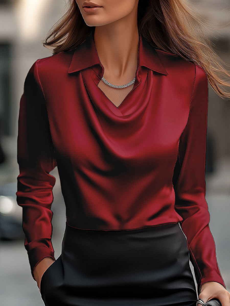 Natalia | Blusa Mujer Satén Cuello Cowl Manga Larga