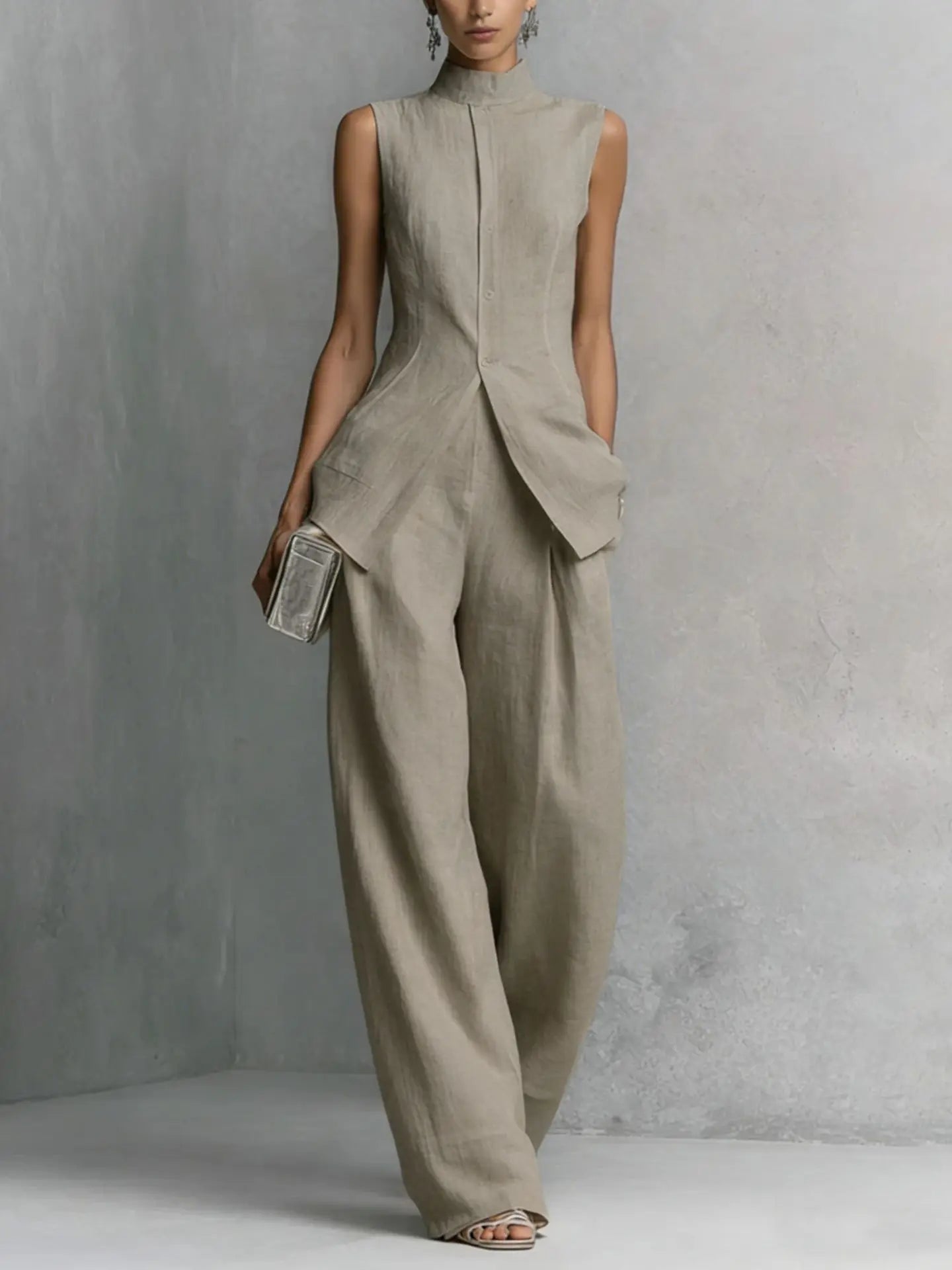 Natalia | Conjunto Pantalón Palazzo Mujer Blusa Sin Mangas