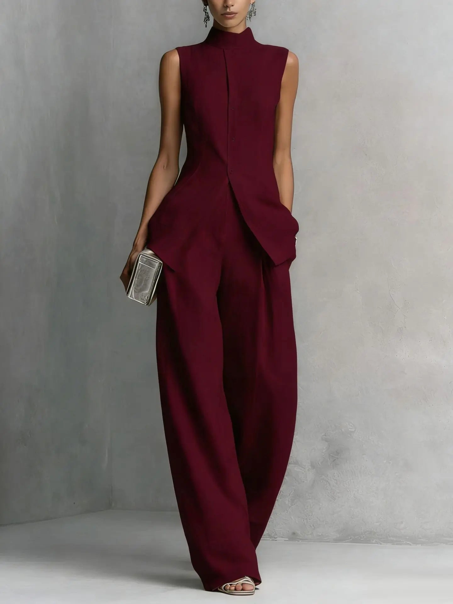Natalia | Conjunto Pantalón Palazzo Mujer Blusa Sin Mangas