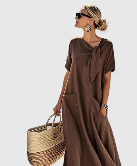 Natalia | Vestido Midi Mujer Bolsillos Lazo