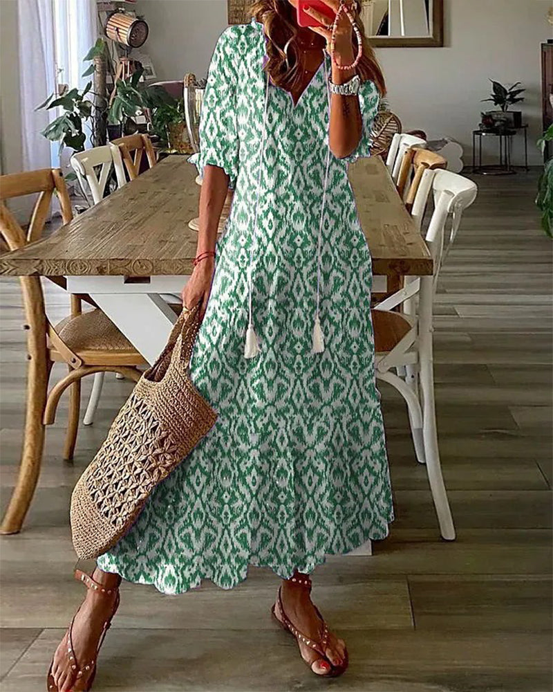Rosa | Vestido Midi Estampado Mujer con Borlas