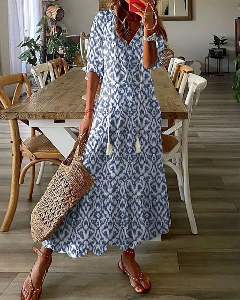 Rosa | Vestido Midi Estampado Mujer con Borlas