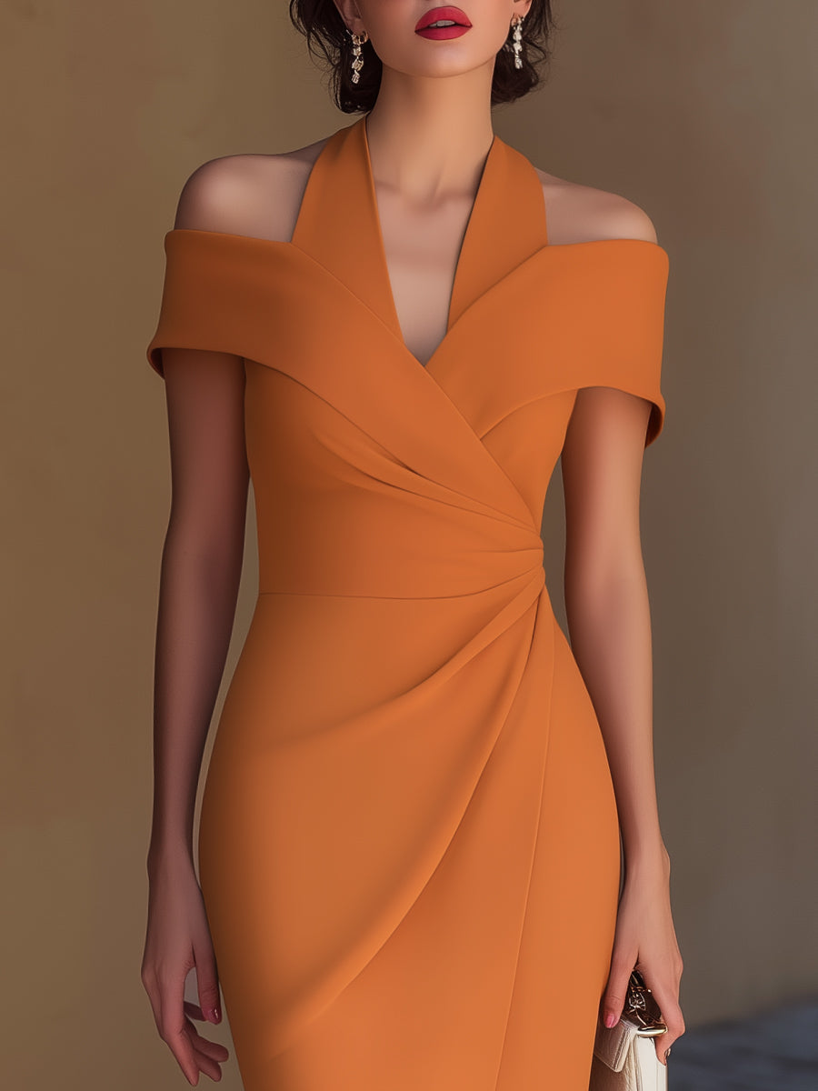 Rosa | Vestido Midi Mujer Halter con Drapeado