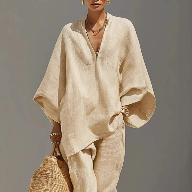 Sara | Conjunto Blusa y Pantalones Mujer Lino