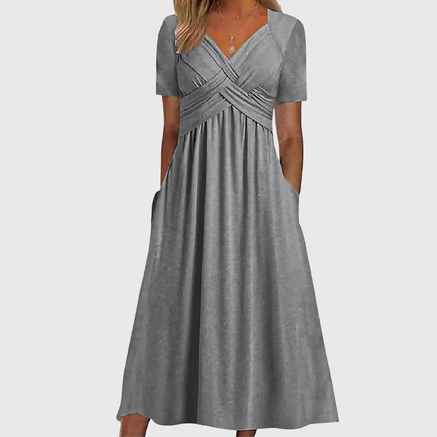 Sara | Vestido Midi Cruzado Mujer con Bolsillos
