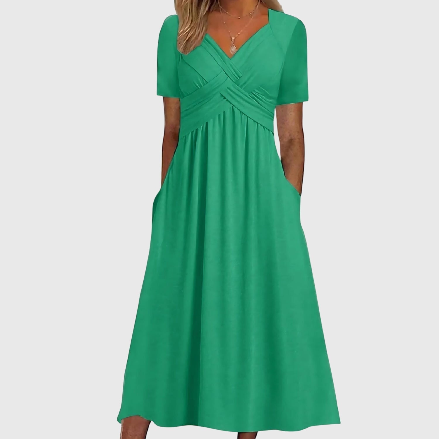 Sara | Vestido Midi Cruzado Mujer con Bolsillos