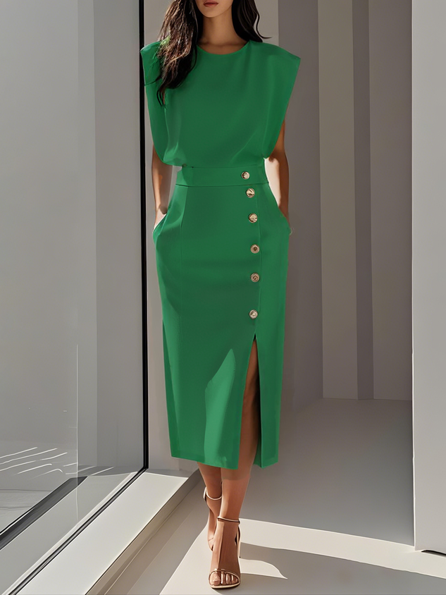Sara | Vestido Midi Mujer Botones Falda Abertura