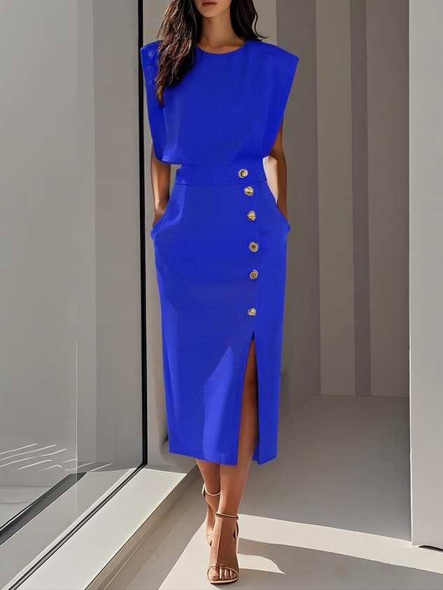 Sara | Vestido Midi Mujer Botones Falda Abertura