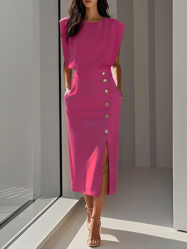 Sara | Vestido Midi Mujer Botones Falda Abertura