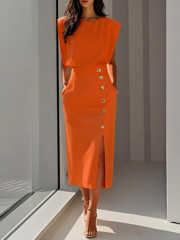 Sara | Vestido Midi Mujer Botones Falda Abertura