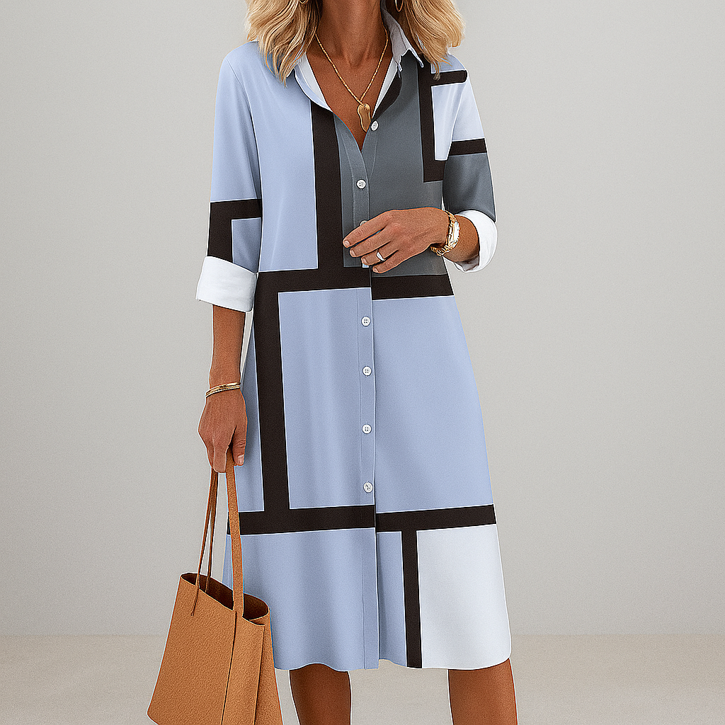 Valentina | Vestido Midi Mujer Color Block Geométrico