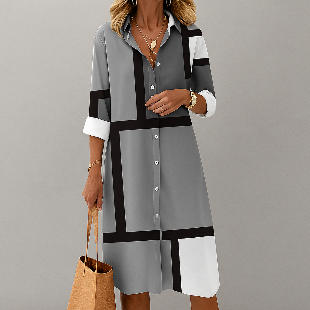 Valentina | Vestido Midi Mujer Color Block Geométrico