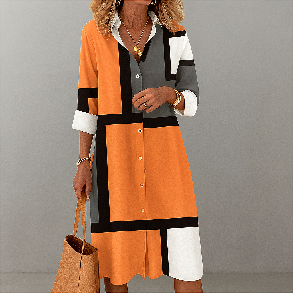 Valentina | Vestido Midi Mujer Color Block Geométrico