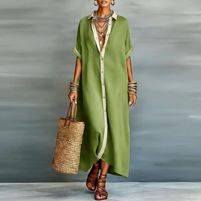 Valeria | Vestido Midi Maxi Mujer Camisero Lino