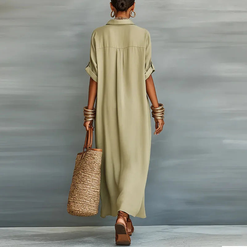 Valeria | Vestido Midi Maxi Mujer Camisero Lino