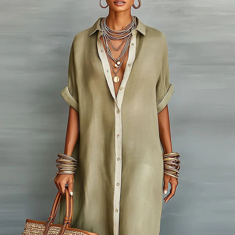Valeria | Vestido Midi Maxi Mujer Camisero Lino